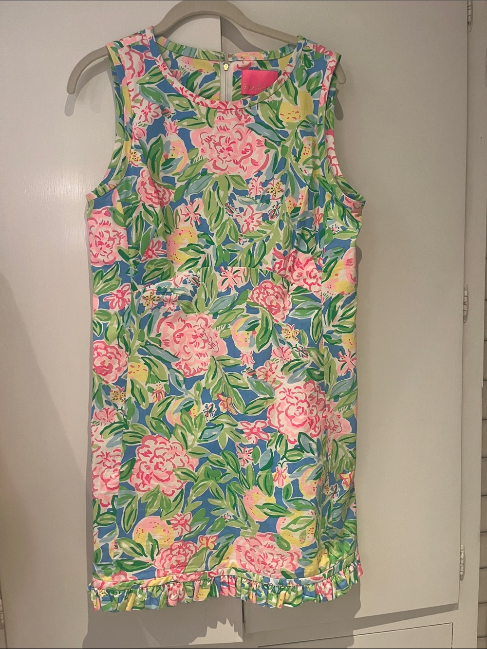 Sleeveless Floral Shift Dress in Pink & Green